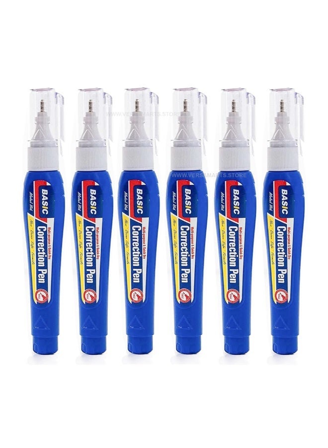 BASIC VersaMarts 6-Pack Quick Dry Correction Fluid Pens – 7ml Fine Point Whiteout Liquid Pen Set – Precise, Fast-Drying & Smooth Application for Office, School - Image 1